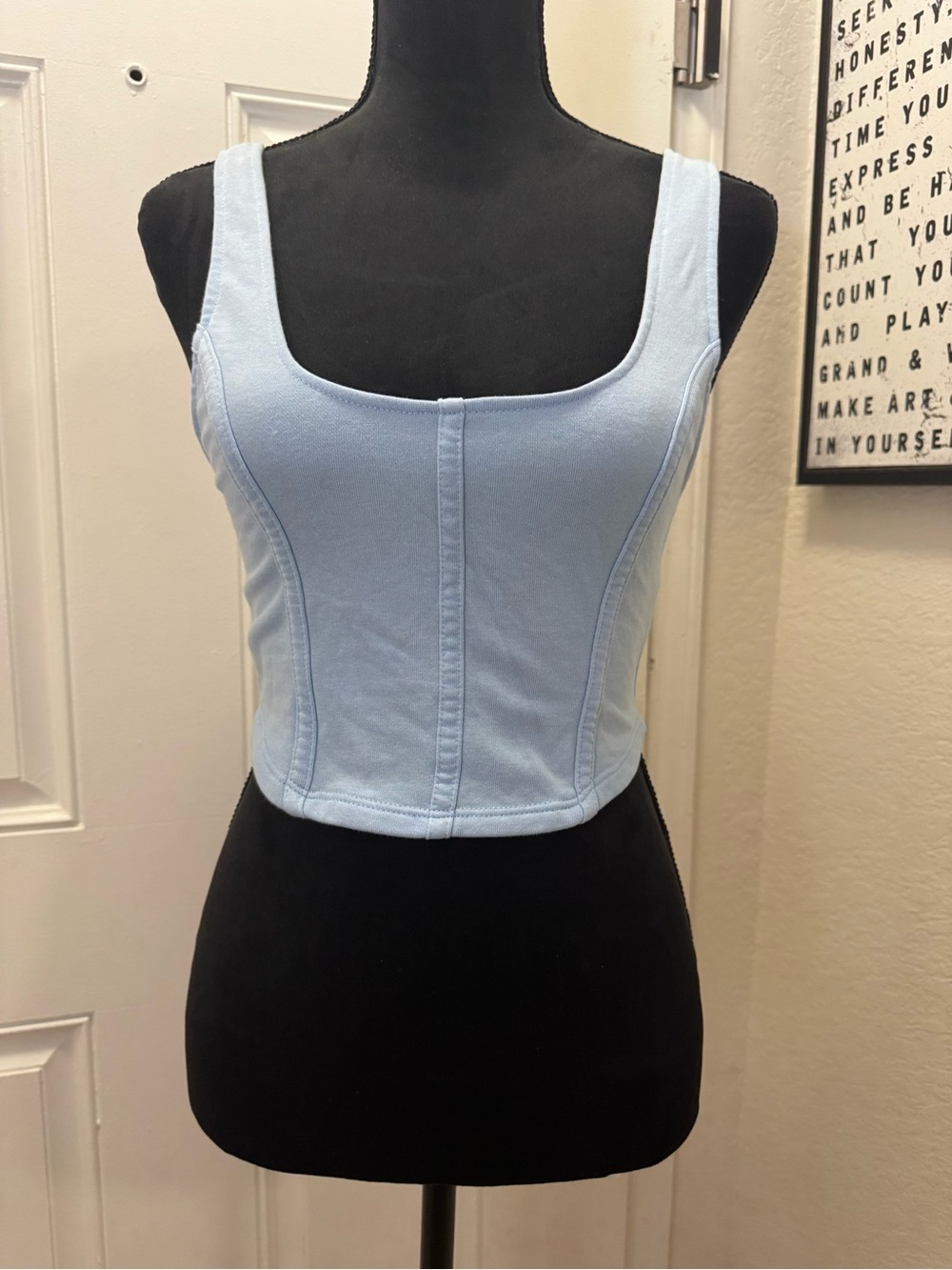 No Boundaries Light Blue Cropped Square Neck Tank 0436